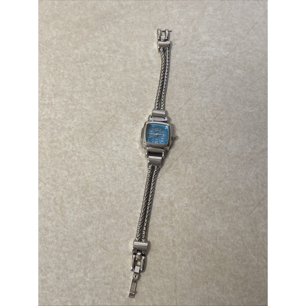 Vintage Persona Women's Quartz Watch Square Blue Dial Silver Tone Mesh Bracelet